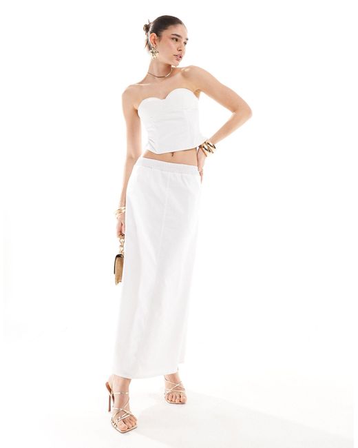 4th & Reckless White Linen Look Sweetheart Neck Bandeau Corset Top Co-ord