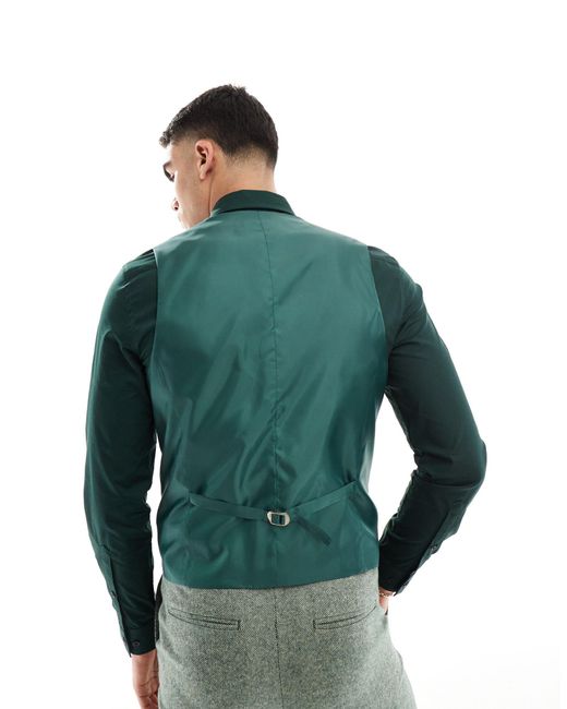 ASOS – schmale anzugweste aus wollmix-tweed in Green für Herren