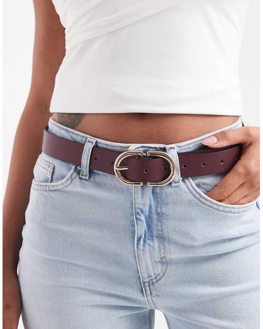 Cintura Da Jeans Per Vita E Fianchi Bordeaux Con Fibbia Color Oro di ASOS in Blue