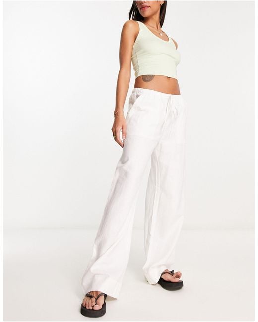 Weekday White Cosmo Cargo Linen Trousers
