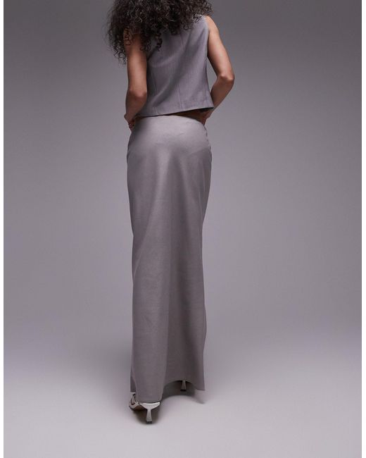 TOPSHOP Gray Linen Bias Maxi Skirt