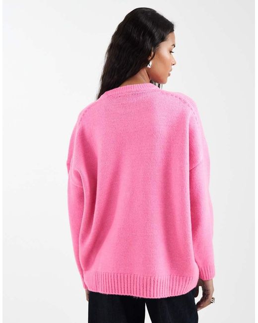 ASOS Pink Oversized Crew Neck Jumper With Curved Hem