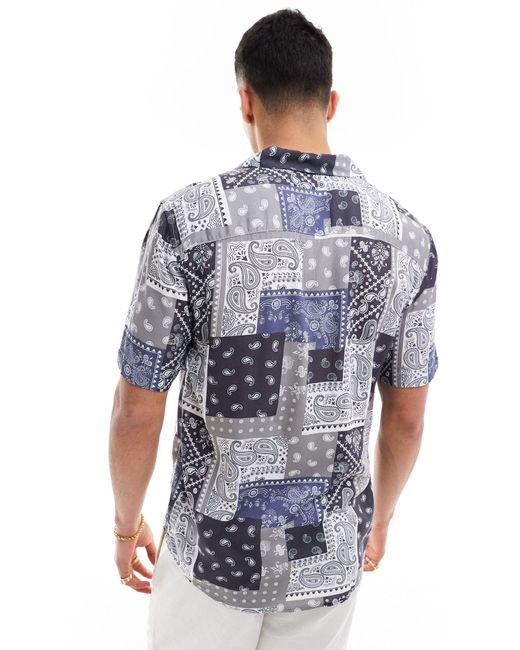 Only & Sons Blue Resort Shirt With Bandana Print for men