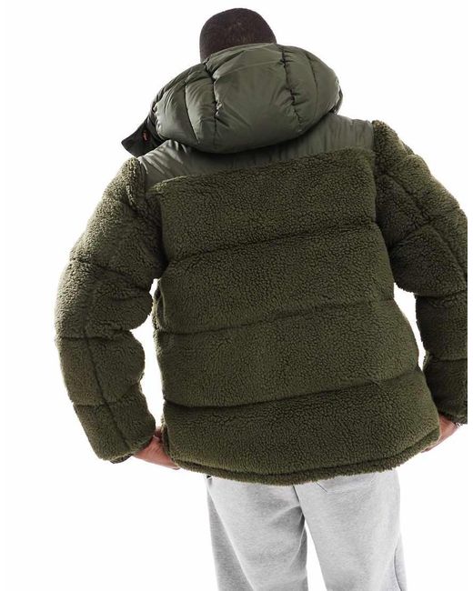 Polo Ralph Lauren Green Icon Logo Detatchable Hood Sherpa Borg Puffer Jacket for men