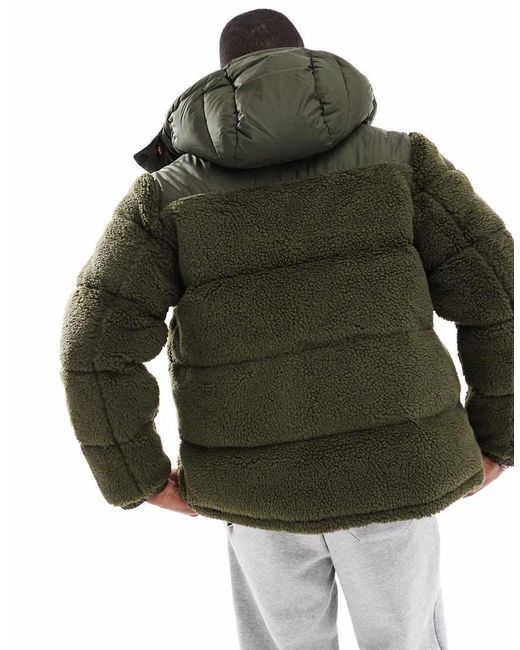 Polo Ralph Lauren Green Icon Logo Detatchable Hood Sherpa Borg Puffer Jacket for men