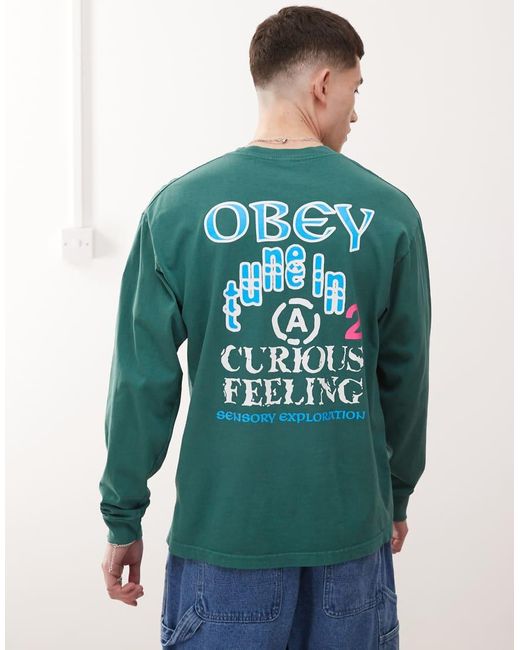 Obey Green Long Sleeve Sensory Exploration Graphic Logo T-shirt With Back Print for men