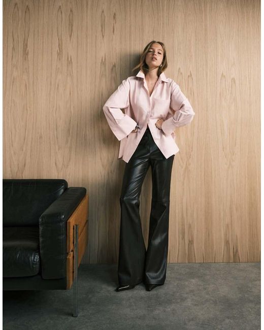 Mango Brown Faux Leather Flared Trouser