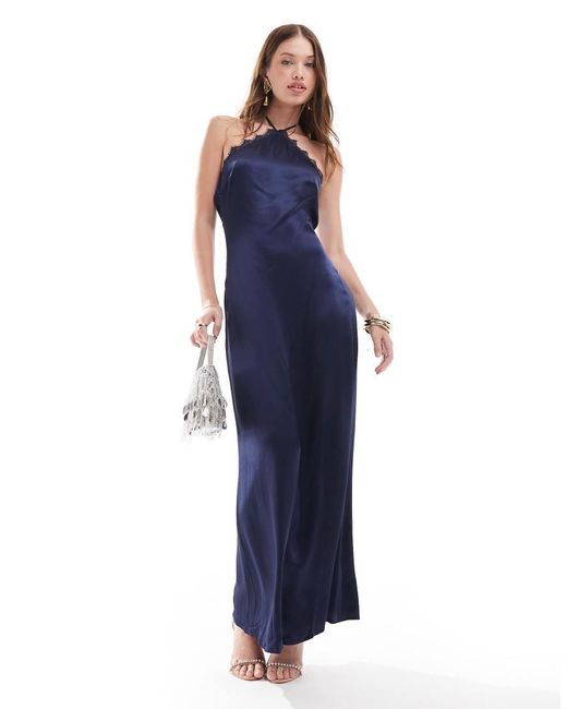 Pretty Lavish Blue Halter Satin Maxi Dress