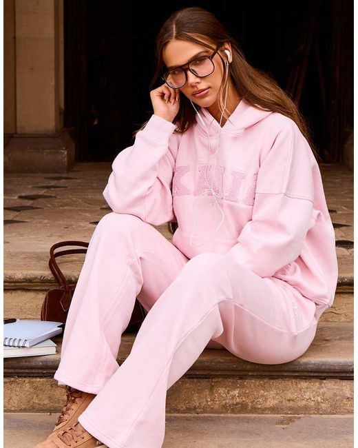 Kaiia Pink Cotton Rich Embroidered Logo Wide Leg Trackies