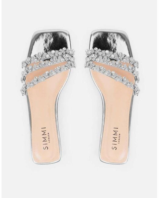 SIMMI Metallic Tapri Wide Fit Diamante Flat Sandals