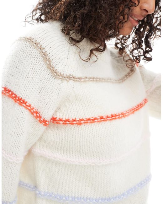 Pieces White Knitted Jumper With Stripe Detail