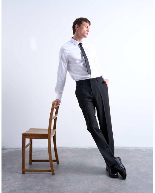 Topman White Long Sleeve Formal Slim Sateen Shirt for men