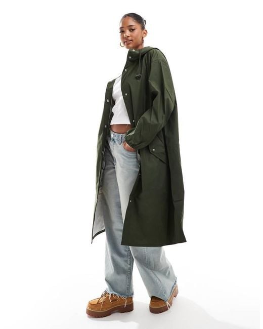 ASOS Green Rubberised Rain Parka Coat
