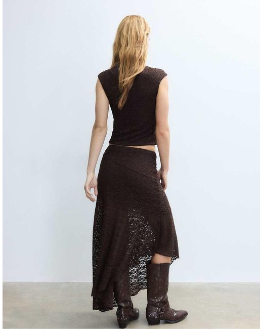 Stradivarius Black Asymmetric Lace Midi Skirt