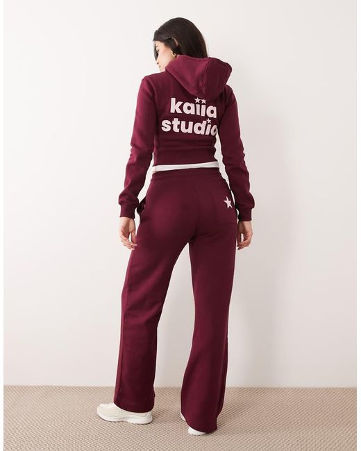 Kaiia Red Logo Ribbed Waistband Star Pocket Detail Wide Leg jogger Co-ord