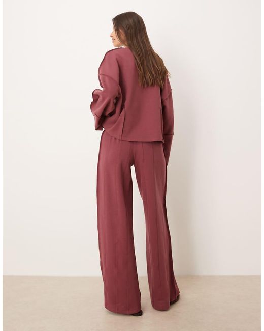 ASOS Red Interlock Super Wide Leg jogger With Seam Detail