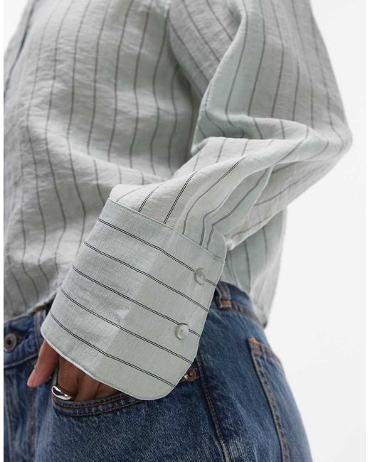 Camicia Corta A Righe Pallido di Mango in Gray