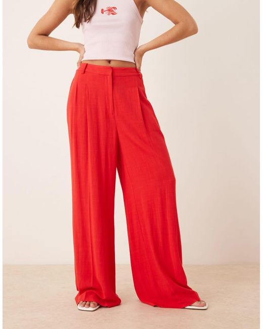 Nobody's Child Red Wide Leg Linen Pallazzo Trouser