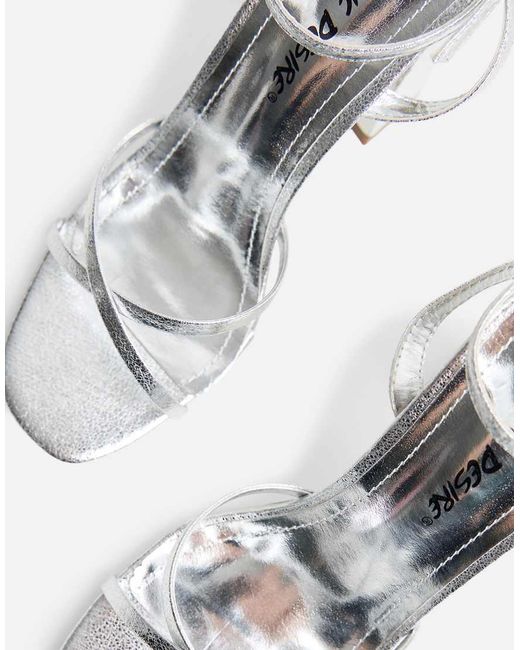 Public Desire White Matilda Pu Strappy Block High Heels