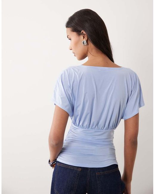 Miss Selfridge Blue V-neck Top With Gathered Waist