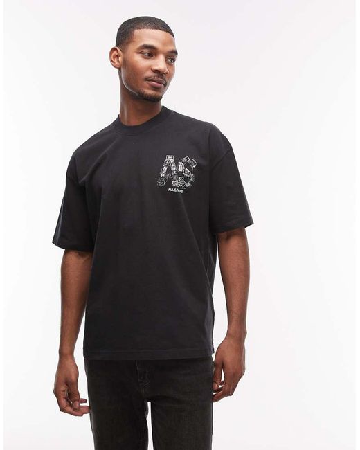 AllSaints Black Mixtape Graphic Logo T-Shirt With Back Print for men