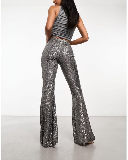 ASOS Extreme Flare Sequin Pants in White | Lyst