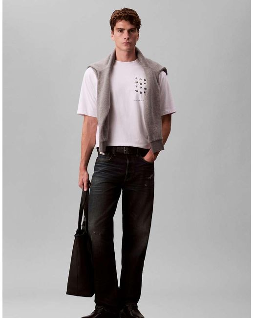 Calvin Klein White Somewhere Graphic Relaxed T-Shirt for men