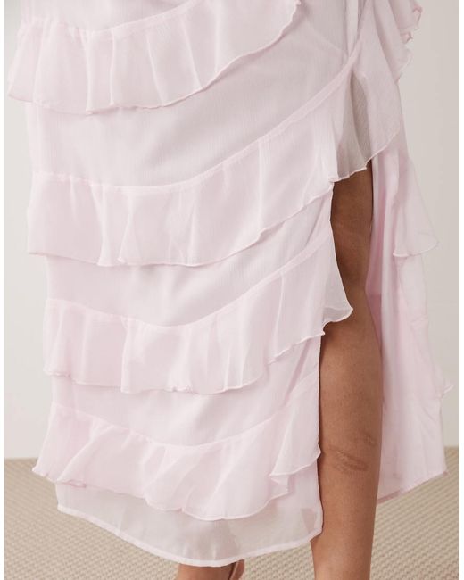 Vila Curve Pink Ruffle Cami Maxi Dress With Leg Split