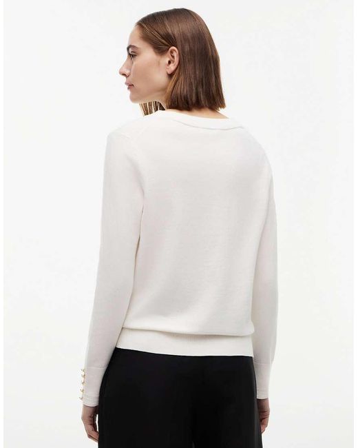 Tommy Hilfiger White Tone Button Cuff V-Neck Jumper