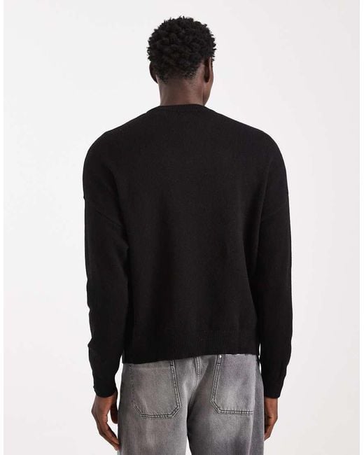 ASOS Black Oversized Knitted Wool-blend Crew Neck Jumper for men