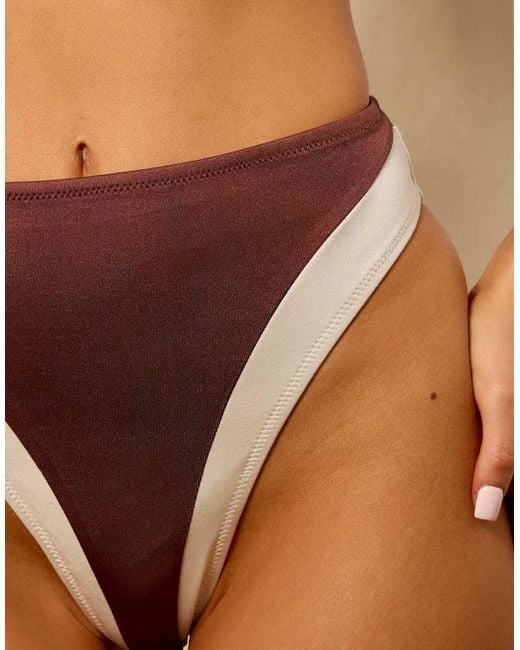 Wolf & Whistle Brown X Isabella Whittingham High Waist Bikini Bottoms With Contrast Trim