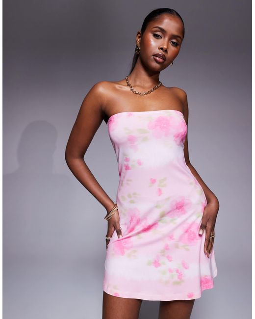 Robe bustier courte et fluide - imprimé flou rose ASOS en coloris Gray