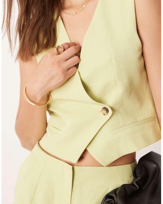 ASOS Green Linen Blend Asym Wrap Waistcoat Co Ord
