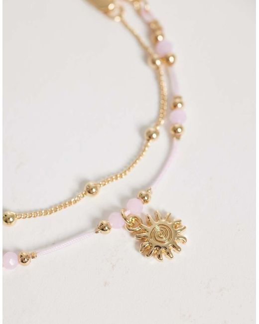 ASOS White Pack Of 2 Beaded Anklets With Sun Charms