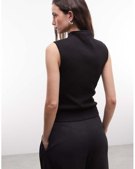 Weekday Black Asymmetric Button Down Mock Neck Top
