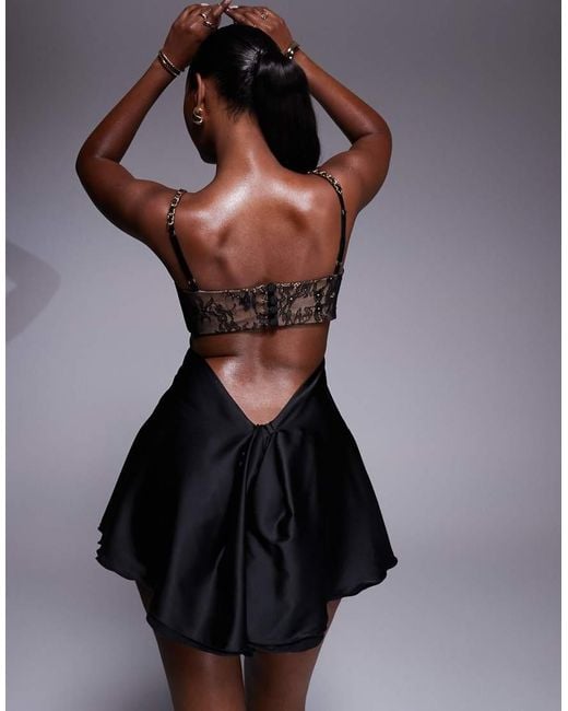 The Dolls House Blue Frenchie Open Back Lace Bralet Mini Dress