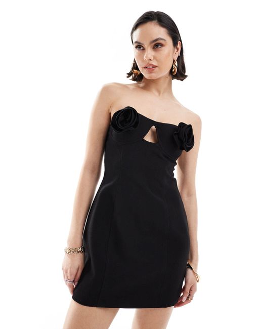 4th & Reckless Black Structured Corsage Bust Detail Mini Dress