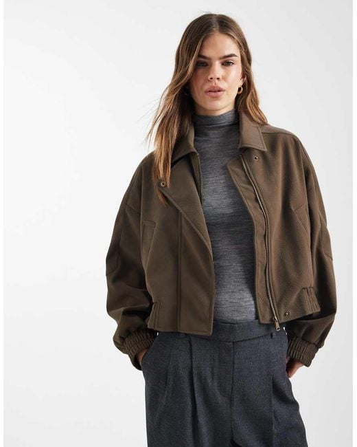 ASOS Brown Leather Look Biker Bomber Jacket