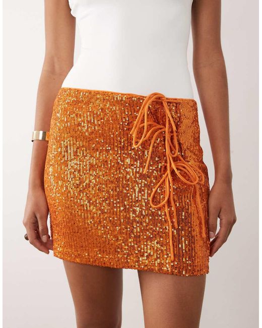 ASOS White Sequin Tie Side Mini Skirt
