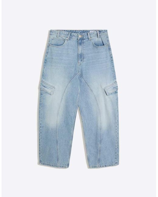 Bershka Blue Cargo Neobarrel Jeans for men