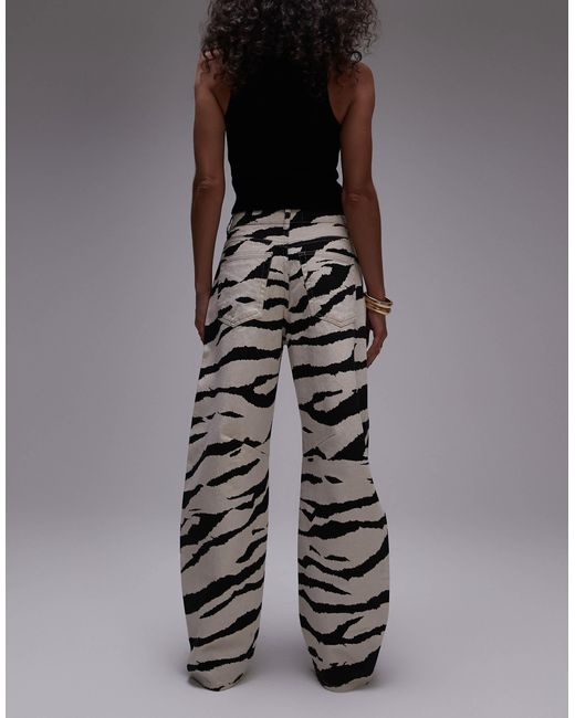TOPSHOP Black – barrel-jeans mit mittelhohem bund und zebramuster