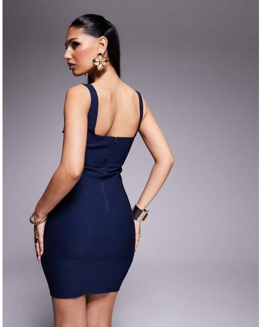 Vesper Blue Sweetheart Neck Mini Dress With Tie Front