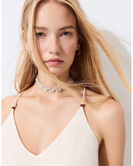 Stradivarius White Embellished Back Shift Dress