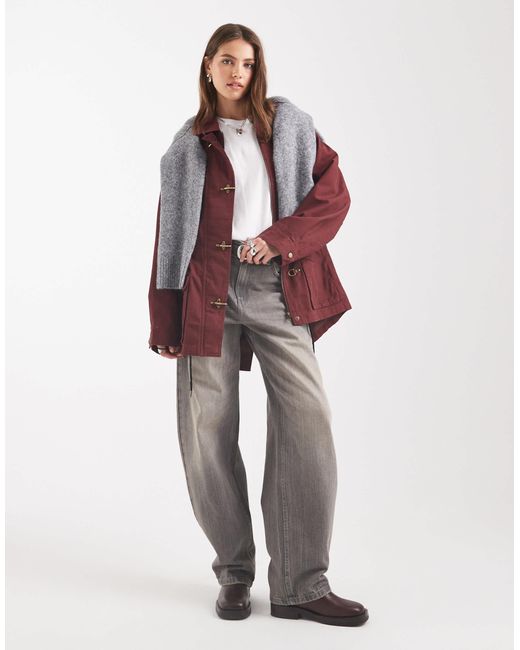 ASOS Red Cotton Four Pocket Parka With Trim Detail