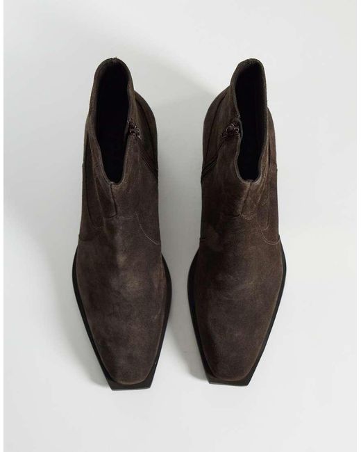ASOS Brown Cuban Heeled Boots With Western Detailing for men