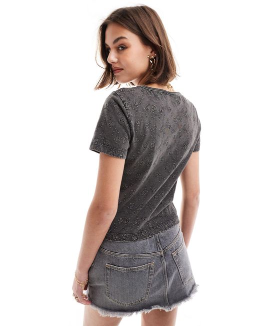 ASOS Gray Broderie Baby Tee