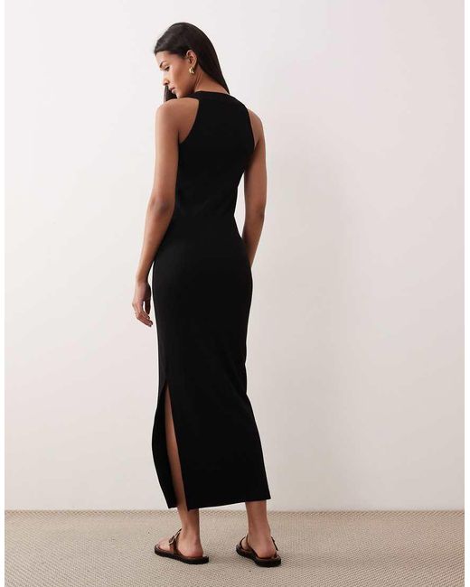 ASOS Black Scoop Front Racer Seam Detail Midi Dress