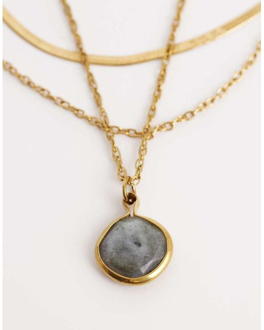 ASOS White Waterproof Stainless Steel Multi-row Necklace With Stone Set And Chain Detailing