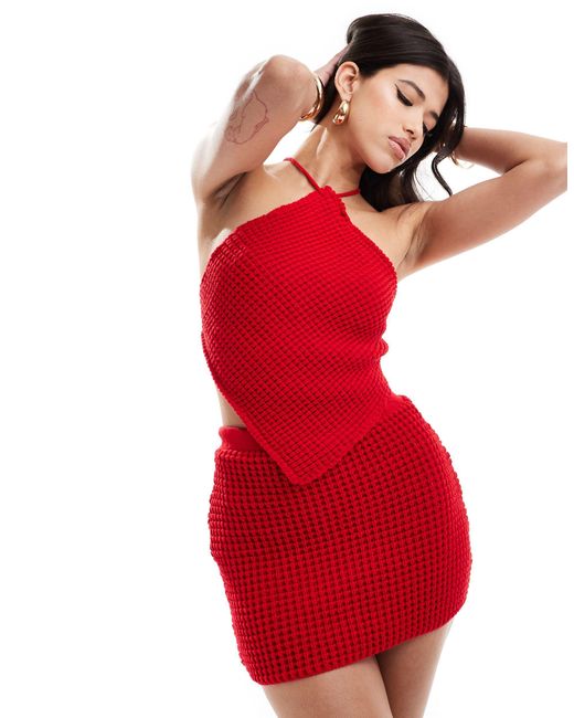 Missy empire - exclusivité - top d'ensemble dos nu en maille crochetée Missy Empire en coloris Red