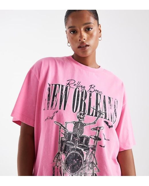Camiseta Rosa Lavado Extragrande Con Estampado Gráfico De Esqueleto De Asos Design Curve ASOS de color Pink